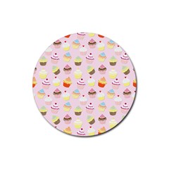 Baby Pink Valentines Cup Cakes Rubber Coaster (round)  by PodArtist