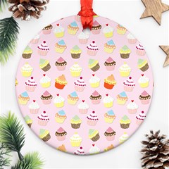 Baby Pink Valentines Cup Cakes Round Ornament (two Sides) by PodArtist