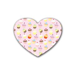 Baby Pink Valentines Cup Cakes Rubber Coaster (heart)  by PodArtist