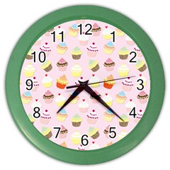 Baby Pink Valentines Cup Cakes Color Wall Clocks by PodArtist