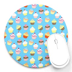 Pale Pastel Blue Cup Cakes Round Mousepads by PodArtist