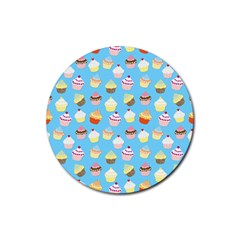 Pale Pastel Blue Cup Cakes Rubber Coaster (round)  by PodArtist