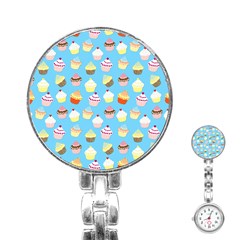 Pale Pastel Blue Cup Cakes Stainless Steel Nurses Watch by PodArtist