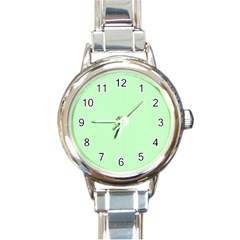    Classic Mint Green & White Herringbone Pattern Round Italian Charm Watch by PodArtist