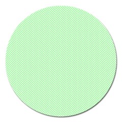    Classic Mint Green & White Herringbone Pattern Magnet 5  (round) by PodArtist