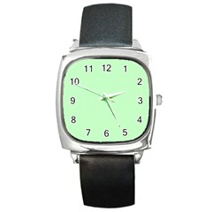    Classic Mint Green & White Herringbone Pattern Square Metal Watch by PodArtist