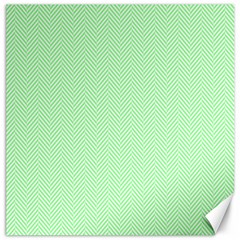    Classic Mint Green & White Herringbone Pattern Canvas 12  X 12   by PodArtist