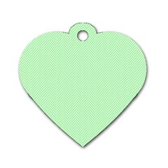    Classic Mint Green & White Herringbone Pattern Dog Tag Heart (one Side) by PodArtist