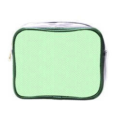    Classic Mint Green & White Herringbone Pattern Mini Toiletries Bags by PodArtist