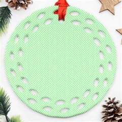    Classic Mint Green & White Herringbone Pattern Ornament (round Filigree) by PodArtist