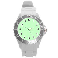    Classic Mint Green & White Herringbone Pattern Round Plastic Sport Watch (l) by PodArtist