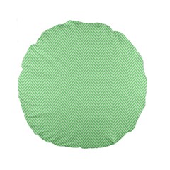    Classic Mint Green & White Herringbone Pattern Standard 15  Premium Round Cushions by PodArtist