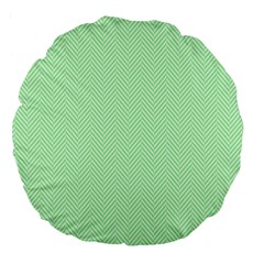    Classic Mint Green & White Herringbone Pattern Large 18  Premium Round Cushions by PodArtist