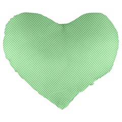    Classic Mint Green & White Herringbone Pattern Large 19  Premium Flano Heart Shape Cushions by PodArtist