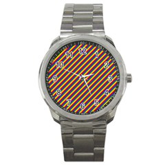 Gay Pride Flag Candy Cane Diagonal Stripe Sport Metal Watch by PodArtist