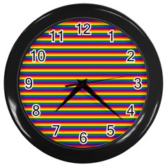 Horizontal Gay Pride Rainbow Flag Pin Stripes Wall Clocks (black) by PodArtist