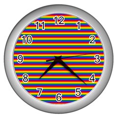 Horizontal Gay Pride Rainbow Flag Pin Stripes Wall Clocks (silver)  by PodArtist