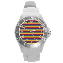 Horizontal Gay Pride Rainbow Flag Pin Stripes Round Plastic Sport Watch (l) by PodArtist