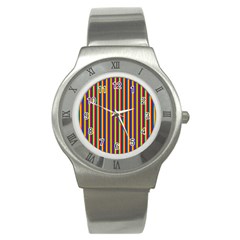 Vertical Gay Pride Rainbow Flag Pin Stripes Stainless Steel Watch by PodArtist