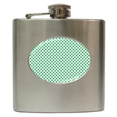 Green Shamrock Clover On White St  Patrick s Day Hip Flask (6 Oz) by PodArtist