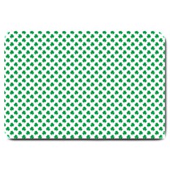 Green Shamrock Clover On White St  Patrick s Day Large Doormat  by PodArtist