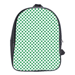 Green Shamrock Clover On White St  Patrick s Day School Bag (large) by PodArtist