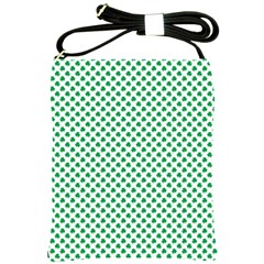 Green Shamrock Clover On White St  Patrick s Day Shoulder Sling Bags by PodArtist