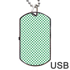 Green Shamrock Clover On White St  Patrick s Day Dog Tag Usb Flash (one Side) by PodArtist