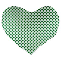 Green Shamrock Clover On White St  Patrick s Day Large 19  Premium Heart Shape Cushions by PodArtist