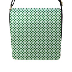 Green Shamrock Clover On White St  Patrick s Day Flap Messenger Bag (l)  by PodArtist