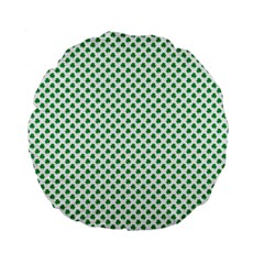 Green Shamrock Clover On White St  Patrick s Day Standard 15  Premium Flano Round Cushions by PodArtist