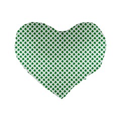 Green Shamrock Clover On White St  Patrick s Day Standard 16  Premium Flano Heart Shape Cushions by PodArtist