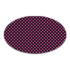 Small Hot Pink Irish Shamrock Clover On Black Oval Magnet by PodArtist