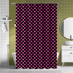 Small Hot Pink Irish Shamrock Clover On Black Shower Curtain 48  X 72  (small)  by PodArtist