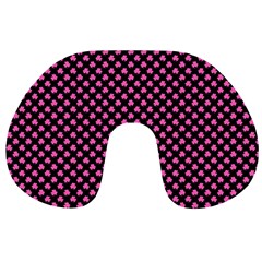 Small Hot Pink Irish Shamrock Clover On Black Travel Neck Pillows by PodArtist