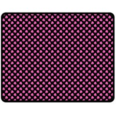 Small Hot Pink Irish Shamrock Clover On Black Double Sided Fleece Blanket (medium)  by PodArtist