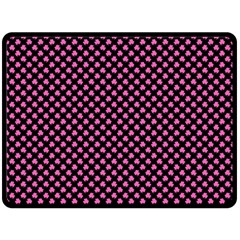 Small Hot Pink Irish Shamrock Clover On Black Double Sided Fleece Blanket (large)  by PodArtist