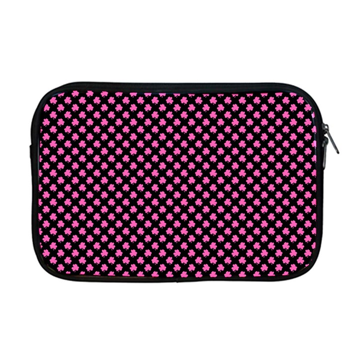 Small Hot Pink Irish Shamrock Clover on Black Apple MacBook Pro 17  Zipper Case