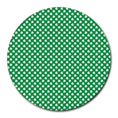  White Shamrocks On Green St  Patrick s Day Ireland Round Mousepads by PodArtist