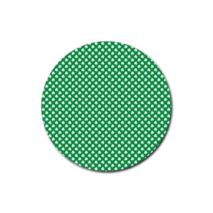  White Shamrocks On Green St. Patrick s Day Ireland Rubber Round Coaster (4 pack) 