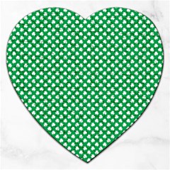  White Shamrocks On Green St  Patrick s Day Ireland Jigsaw Puzzle (heart) by PodArtist