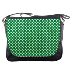  White Shamrocks On Green St  Patrick s Day Ireland Messenger Bags by PodArtist