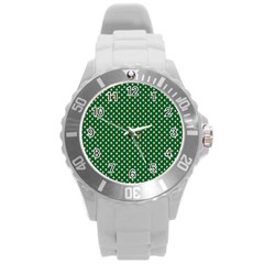 Irish Flag Green White Orange On Green St  Patrick s Day Ireland Round Plastic Sport Watch (l) by PodArtist