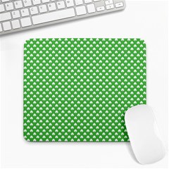 White Heart-shaped Clover On Green St  Patrick s Day Large Mousepads by PodArtist