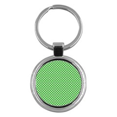 White Heart-shaped Clover On Green St  Patrick s Day Key Chains (round)  by PodArtist