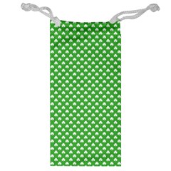 White Heart-shaped Clover On Green St  Patrick s Day Jewelry Bag by PodArtist