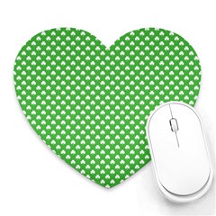 White Heart-shaped Clover On Green St  Patrick s Day Heart Mousepads by PodArtist