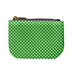 White Heart-shaped Clover On Green St  Patrick s Day Mini Coin Purses by PodArtist