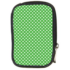 White Heart-shaped Clover On Green St  Patrick s Day Compact Camera Cases by PodArtist