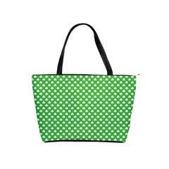 White Heart-shaped Clover On Green St  Patrick s Day Shoulder Handbags by PodArtist